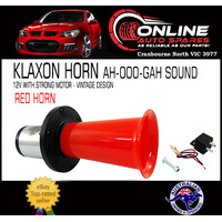 AH-OOO-GAH KLAXON Air Horn Red - Strong 12v Motor Car Truck 4x4 Boat