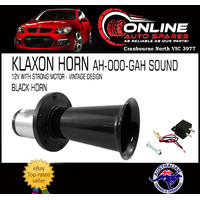 AH-OOO-GAH KLAXON Air Horn Black - Strong 12v Motor Car Truck 4x4 Boat