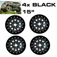 Beadlock Simulator Kit Suits 15" Rims 4WD & Car Set of 4 BLACK bead lock hub cap