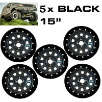 Beadlock Simulator Kit Suits 15" Rims 4WD & Car Set of 5 BLACK bead lock hub cap