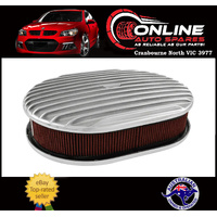 Finned Oval Air Cleaner 11-3/4x8-1/4 Polished 5-1/8 Neck fit Ford Holden V8     filter