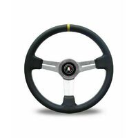 Autotecnica Monza Classic Black Leather Steering Wheel Alloy Spokes NEW 365mm