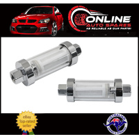 Inline Petrol Fuel Filter 3/8" Inlet Outlet Barb Chrome & Glass Car Motorbike