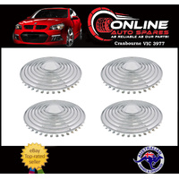 15" Chrome Starburst Ripple Wheel Hub Caps Set of x4 rim cover discs hot rod