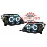 BLACK LED Twin Halo Projector Headlights fit TOYOTA HILUX SR5 05-10 head light