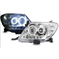 fit Toyota Hilux CHROME LED Twin Halo Projector Headlights for 05-11