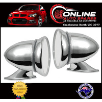 UNIVERSAL Classic Chrome Sports Side Mirror PAIR Round Retro Racing Car Hot Rod